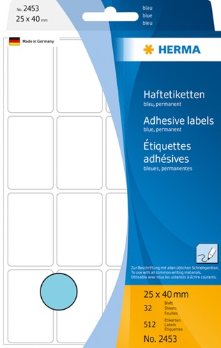 ETIKET HERMA 2453 25X40MM BLAUW 512 STUKS