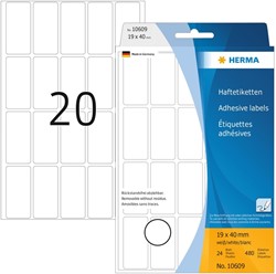 ETIKET HERMA 10609 19X40MM VERWIJDERBAAR WIT 480 STUKS
