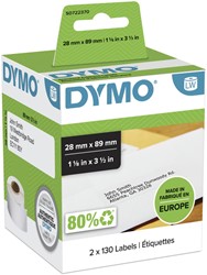 ETIKET DYMO LABELWRITER ADRESSERING 28X89MM 2 ROLLEN Á 130 STUKS WIT