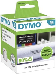 ETIKET DYMO LABELWRITER ADRESSERING 36X89MM 2 ROLLEN Á 260 STUKS WIT