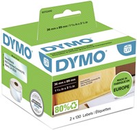 ETIKET DYMO LABELWRITER ADRESSERING 36X89MM 2 ROLLEN Á 130 STUKS TRANSPARANT