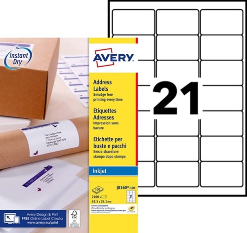 ETIKET AVERY J8160-100 63.5X38.1MM WIT 2100 STUKS-2