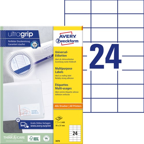 ETIKET AVERY 3474 70X37MM WIT 2400 STUKS-2