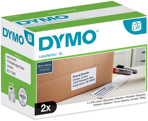 ETIKET DYMO LABELWRITER 5XL VERZENDLABEL 59X102MM 2 ROLLEN Á 575 STUKS WIT