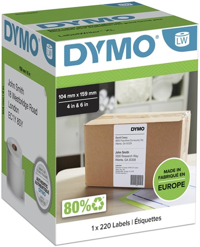 ETIKET DYMO LABELWRITER 5XL VERZENDLABEL 104X159MM 1 ROL Á 220 STUKS WIT