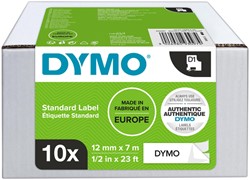 LABELTAPE DYMO LABELMANAGER D1 POLYESTER 12MM ZWART OP WIT 10 STUKS