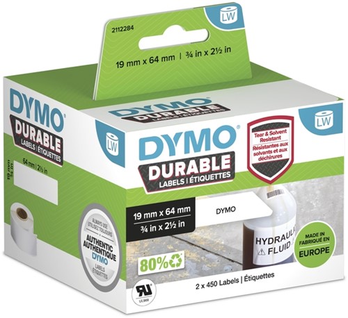 ETIKET DYMO LABELWRITER INDUSTRIEEL 19X64MM 2 ROLLEN Á 450 STUKS WIT