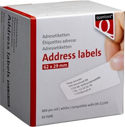 LABELETIKET QUANTORE DK-11209 29X62MM ADRES WIT 800 STUKS