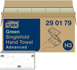 HANDDOEK TORK H3 ADVANCED SINGLEFOLD 2-LAAGS 248X230MM 15X250 VEL GROEN 290179