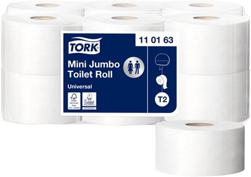 TOILETPAPIER TORK T2 UNIVERSAL JUMBO KLEIN 1-LAAGS 240M WIT 110163