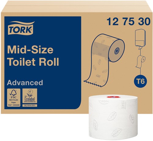 TOILETPAPIER TORK T6 ADVANCED SYSTEEMROL 2-LAAGS 100M WIT 127530