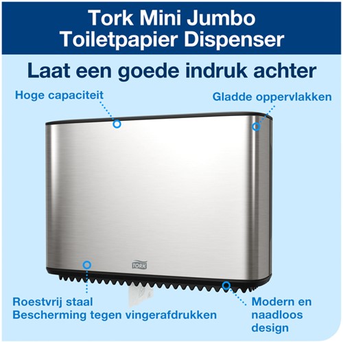 TOILETPAPIERDISPENSER TORK T2 IMAGE LINE JUMBO KLEIN ZILVER 460006-2