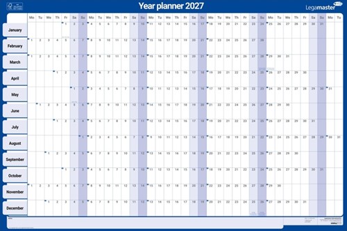 JAARPLANNER 2026 LEGAMASTER 90X60CM HORIZONTAAL GELAMINEERD EN OPROLBAAR ENGELSTALIG