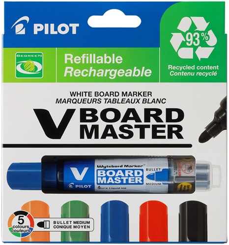 WHITEBOARDMARKER PILOT BEGREEN ROND MEDIUM ASSORTI 5 STUKS