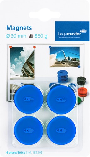 MAGNEET LEGAMASTER 30MM 850GR BLAUW 4 STUKS