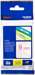 LABELTAPE BROTHER P-TOUCH TZE-222 STANDAARD 9MM ROOD OP WIT