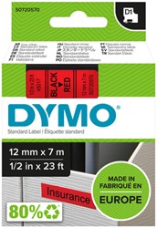 LABELTAPE DYMO LABELMANAGER D1 POLYESTER 12MM ZWART OP ROOD