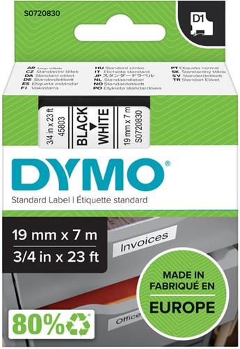 LABELTAPE DYMO LABELMANAGER D1 POLYESTER 19MMX7M ZWART OP WIT