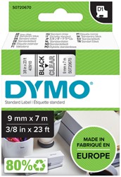 LABELTAPE DYMO LABELMANAGER D1 POLYESTER 9MM ZWART OP TRANSPARANT