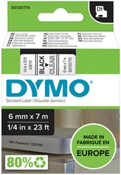 LABELTAPE DYMO LABELMANAGER D1 POLYESTER 6MM ZWART OP TRANSPARANT