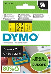 LABELTAPE DYMO LABELMANAGER D1 POLYESTER 6MM ZWART OP GEEL