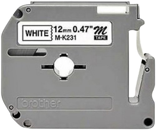 LABELTAPE BROTHER P-TOUCH M-K231 ONGELAMINEERD 12MM ZWART OP WIT-2