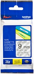 LABELTAPE BROTHER P-TOUCH TZE-121 STANDAARD 9MM ZWART OP TRANSPARANT