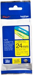 LABELTAPE BROTHER P-TOUCH TZE-651 STANDAARD 24MM ZWART OP GEEL