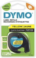 LABELTAPE DYMO LETRATAG PLASTIC 12MM ZWART OP GEEL