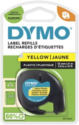 LABELTAPE DYMO LETRATAG PLASTIC 12MM ZWART OP GEEL