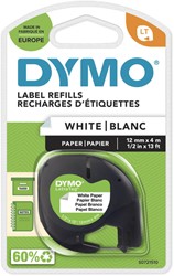 LABELTAPE DYMO LETRATAG PAPIER 12MM ZWART OP WIT