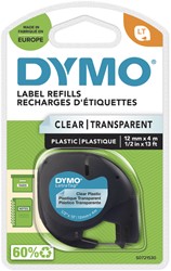 LABELTAPE DYMO LETRATAG PLASTIC 12MM ZWART OP TRANSPARANT