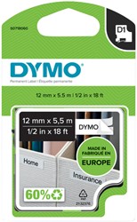 LABELTAPE DYMO LABELMANAGER D1 POLYESTER 12MMX5.5M ZWART OP WIT