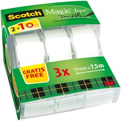 PLAKBAND SCOTCH MAGIC 810 19MMX7.5M ONZICHTBAAR MAT 2+1 GRATIS + HANDDISPENSER