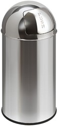 AFVALBAK PUSHCAN MET PUSHDEKSEL 40LITER ZILVER