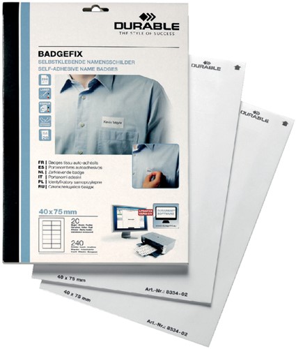 NAAMBADGE ETIKET DURABLE 8334 40X75MM ZELFKLEVEND WIT 240 STUKS