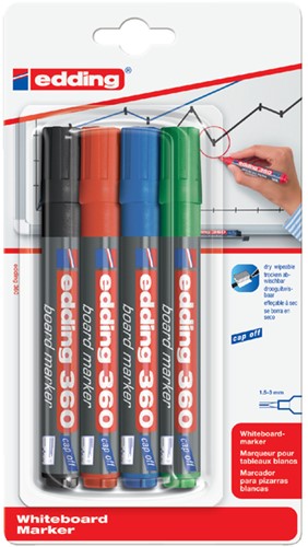 WHITEBOARDMARKER EDDING 360 ROND 1.5-3MM ASSORTI BLISTER À 4 STUKS