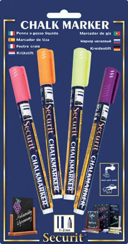 KRIJTSTIFT SECURIT SMA-100 ROND 1-2MM GEEL/ORANJE/ROZE/PAARS BLISTER À 4 STUKS