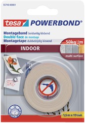DUBBELZIJDIG MONTAGETAPE TESA® POWERBOND INDOOR 1,5MX19MM WIT