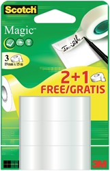 PLAKBAND SCOTCH MAGIC 19MMX15M 2+1 GRATIS ONZICHTBAAR 3 ROLLEN