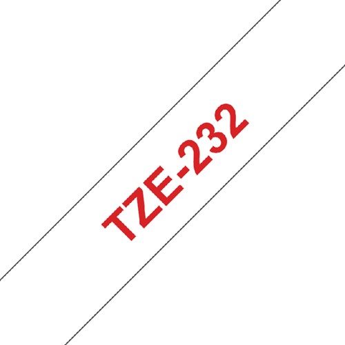 LABELTAPE BROTHER P-TOUCH TZE-232 STANDAARD 12MM ROOD OP WIT-2