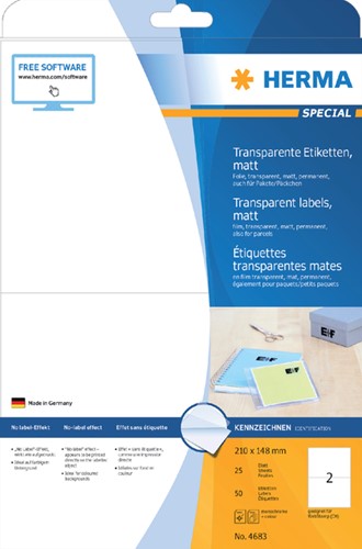 ETIKET HERMA 4683 210X148MM TRANSPARANT MAT 50 STUKS