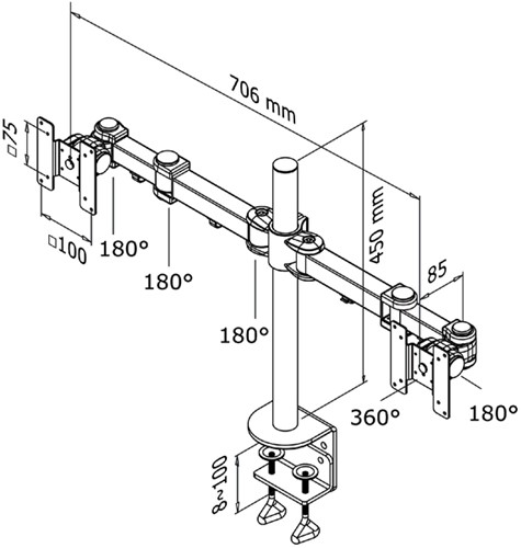 MONITORARM NEOMOUNTS D960D 2X10-27" MET KLEM ZWART-2