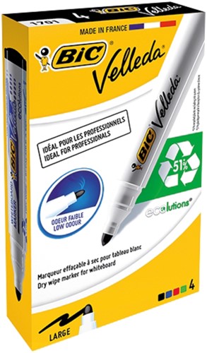 WHITEBOARDMARKER BIC VELLEDA 1701 ROND LARGE ASSORTI DOOS À 4 STUKS