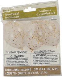 BALLON TRANSPARANT MET GOUD CONFETTI 6 STUKS 30CM