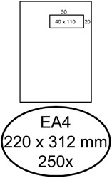 ENVELOP HERMES AKTE EA4 220X312MM VENSTER RECHTS 4X11CM ZELFKLEVEND WIT DOOS À 250 STUKS