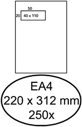 ENVELOP HERMES AKTE EA4 220X312MM VENSTER LINKS 4X11CM ZELFKLEVEND WIT DOOS À 250 STUKS