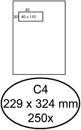 ENVELOP QUANTORE 229X324MM VENSTER 4X11CM LINKS ZELFKLEVEND 250 STUKS