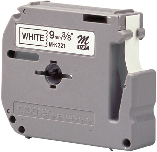 LABELTAPE BROTHER P-TOUCH M-K221BZ ONGELAMINEERD 9MM ZWART OP WIT-2